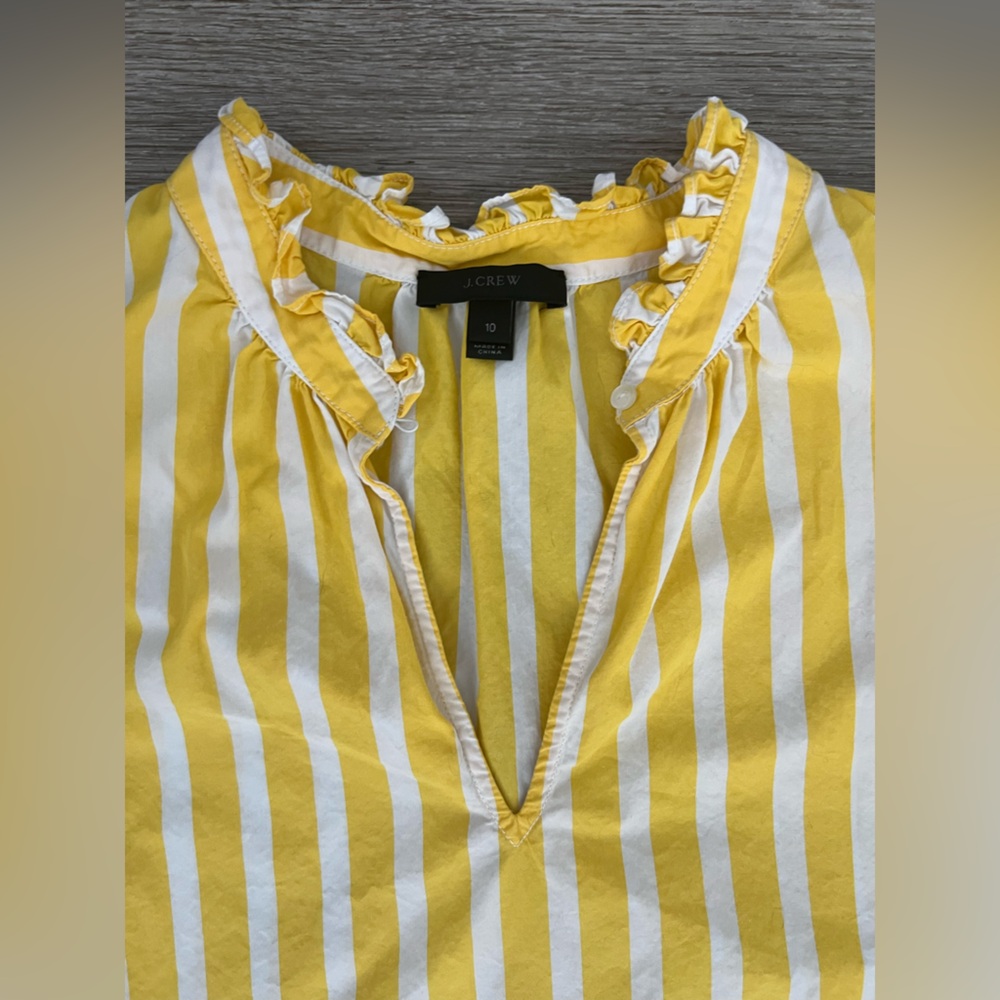 J. Crew Yellow Striped Cotton Popover 10 - Picture 3 of 7